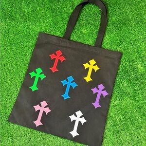 Patchwork Cross Design Black Heavy Duty Tote Bag (chrome hearts inspired)